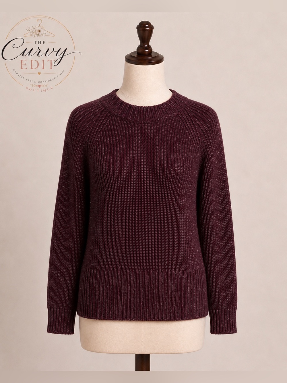 Talbots Burgundy Shimmer Chunky Knit Sweater Large Cozy Fall Winter Classic Chic